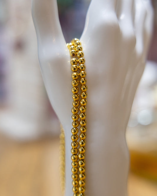 HEMATITE 4MM ROUND LIGHT GOLD PLATE ABOUT 104 BEADS PER 1 STRAND