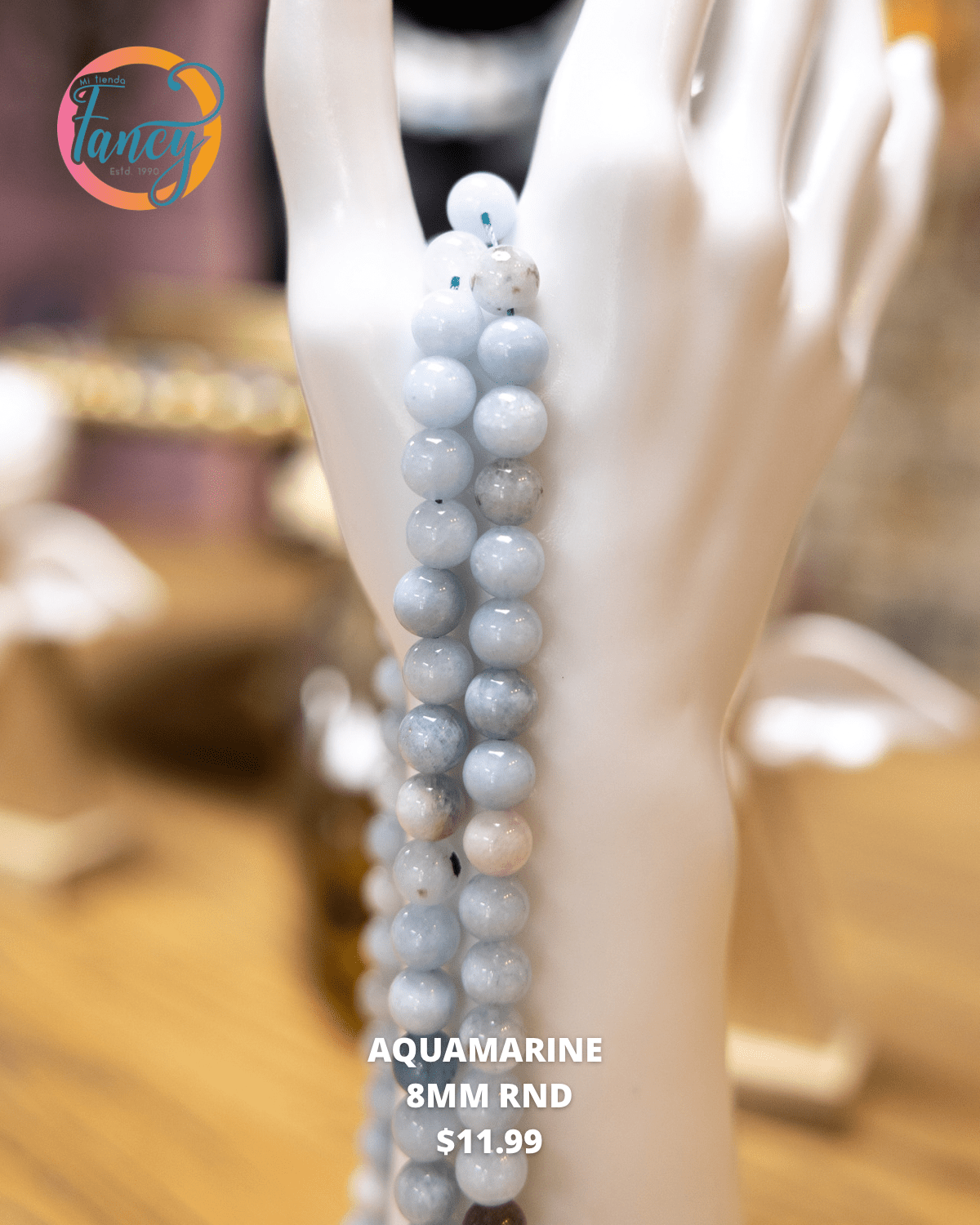 AQUAMARINE 8mm ROUND BLUE SHADES 1 STRAND