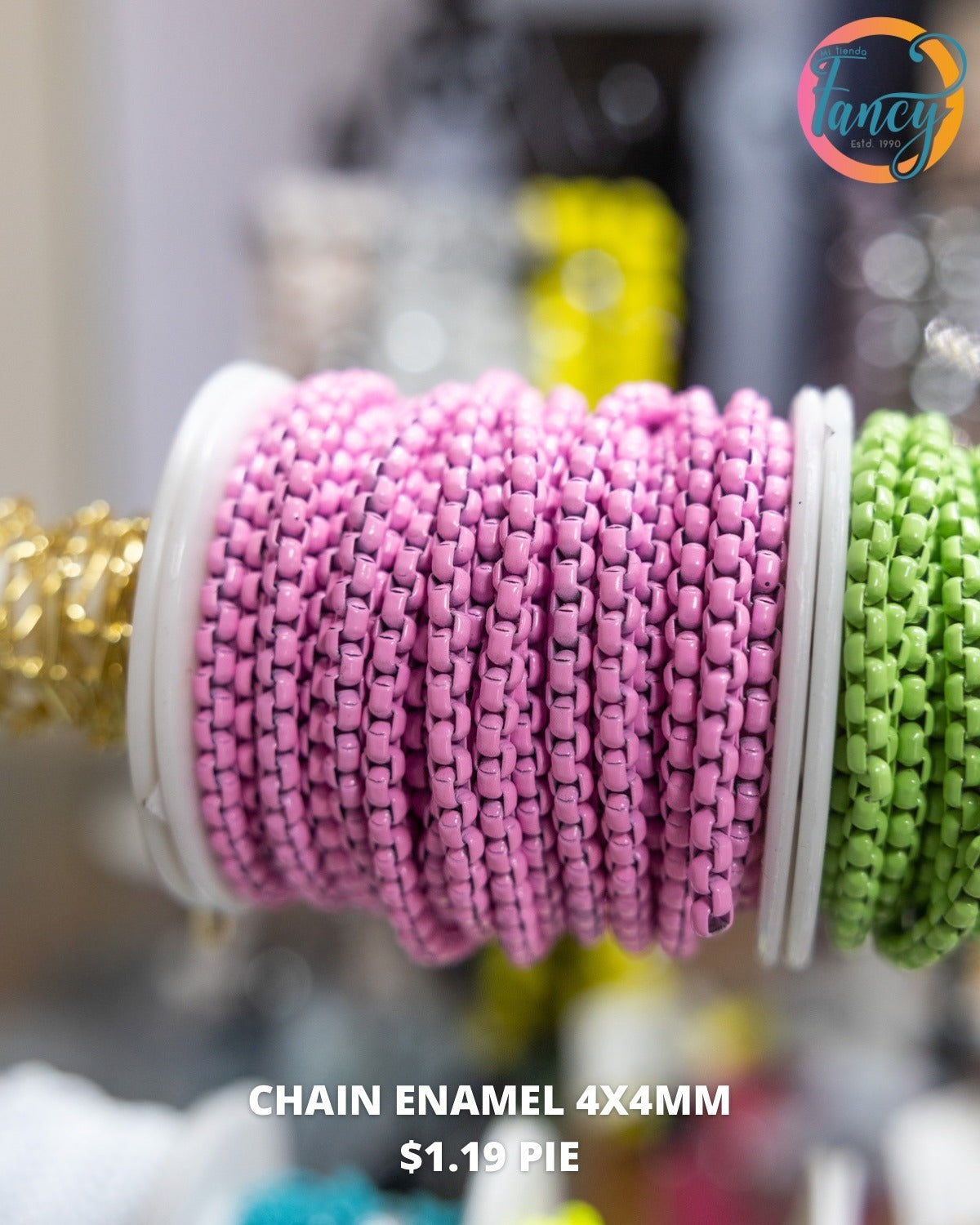 PINK CHAIN ENAMEL 4X4MM 1 PIE
