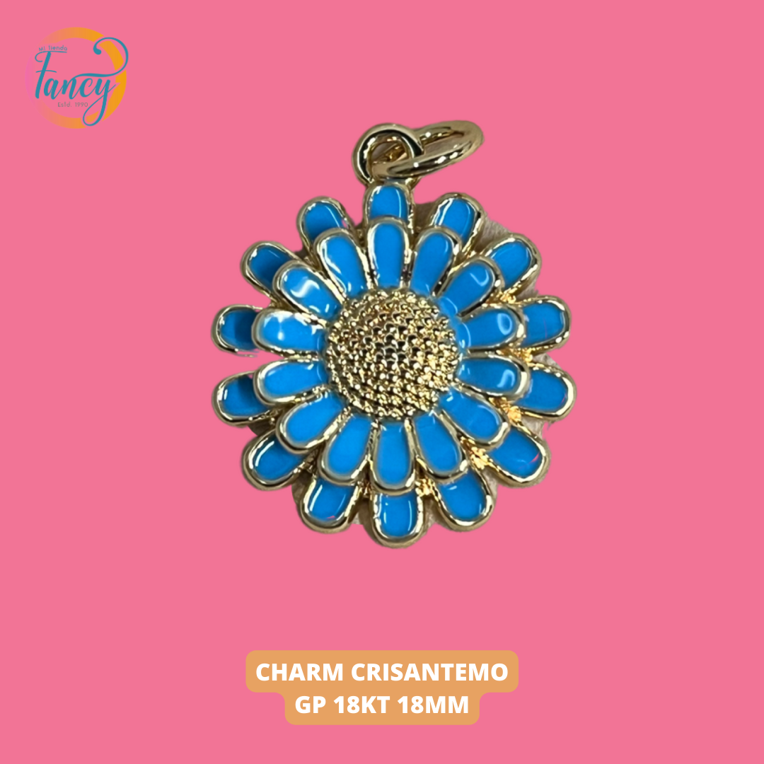CHARM CRISANTEMO GP 18KT 18MM BLUE ENAMEL 1 PC