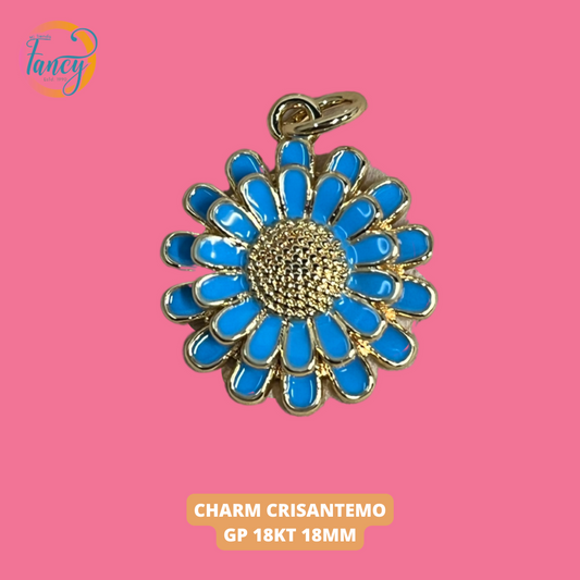 CHARM CRISANTEMO GP 18KT 18MM BLUE ENAMEL 1 PC