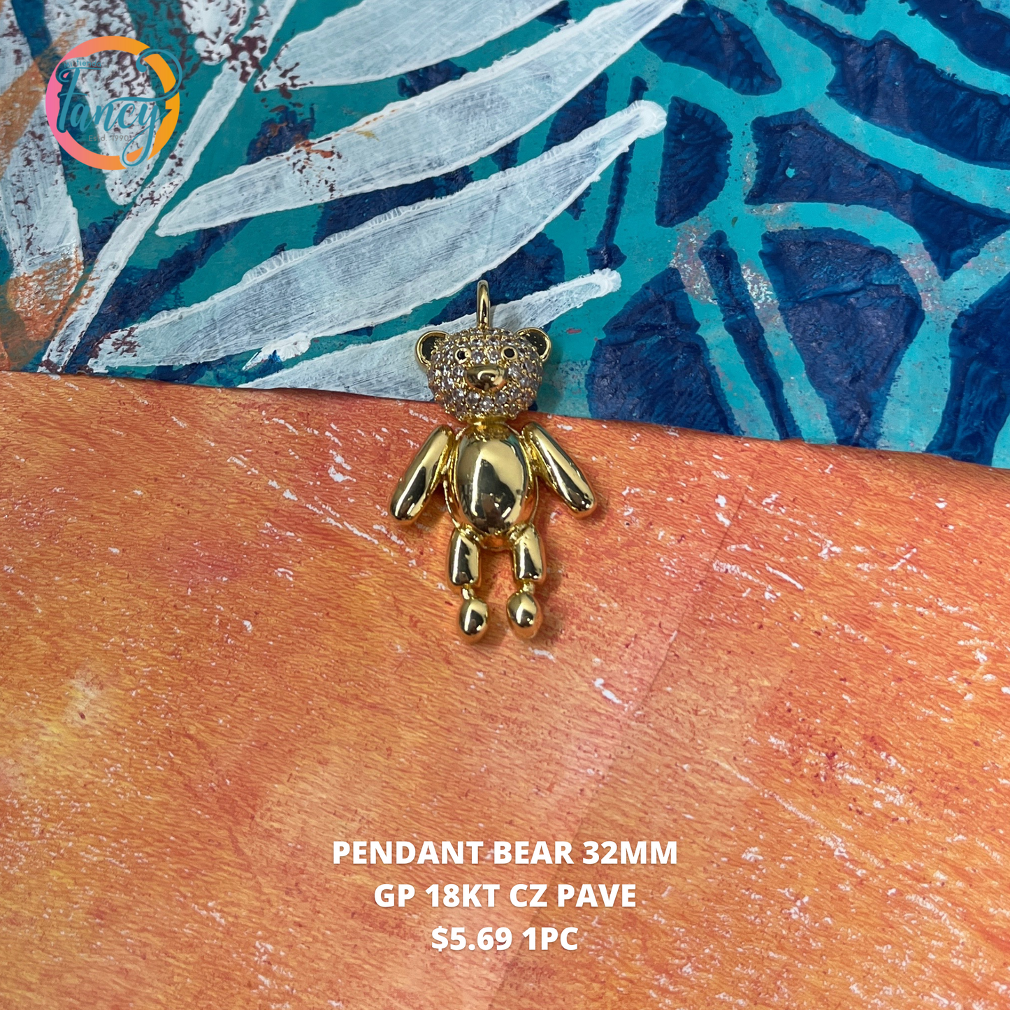 PENDANT BEAR 32MM GP 18KT CZ PAVE 1 PC