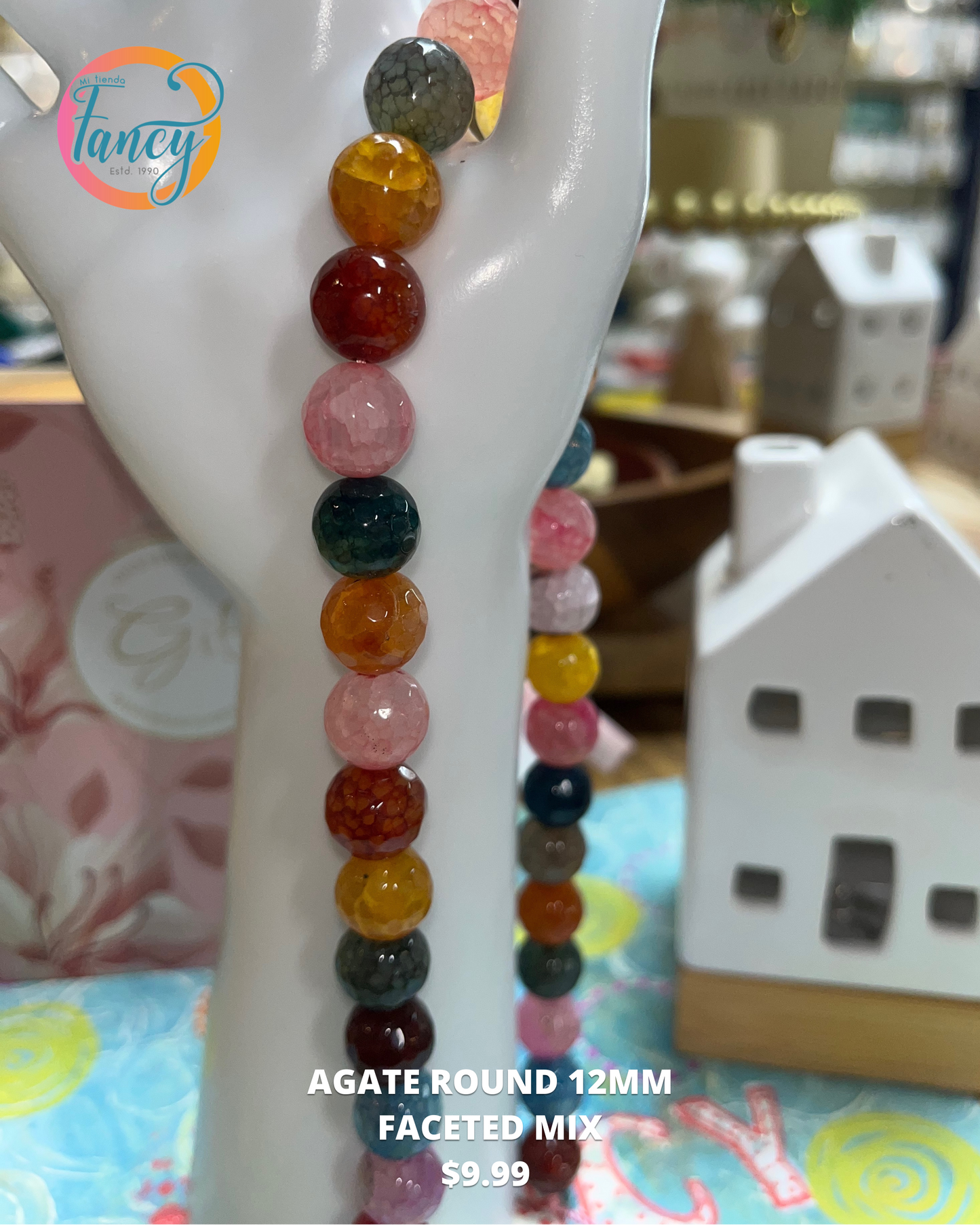 AGATE ROUND 12MM FACETED MIX