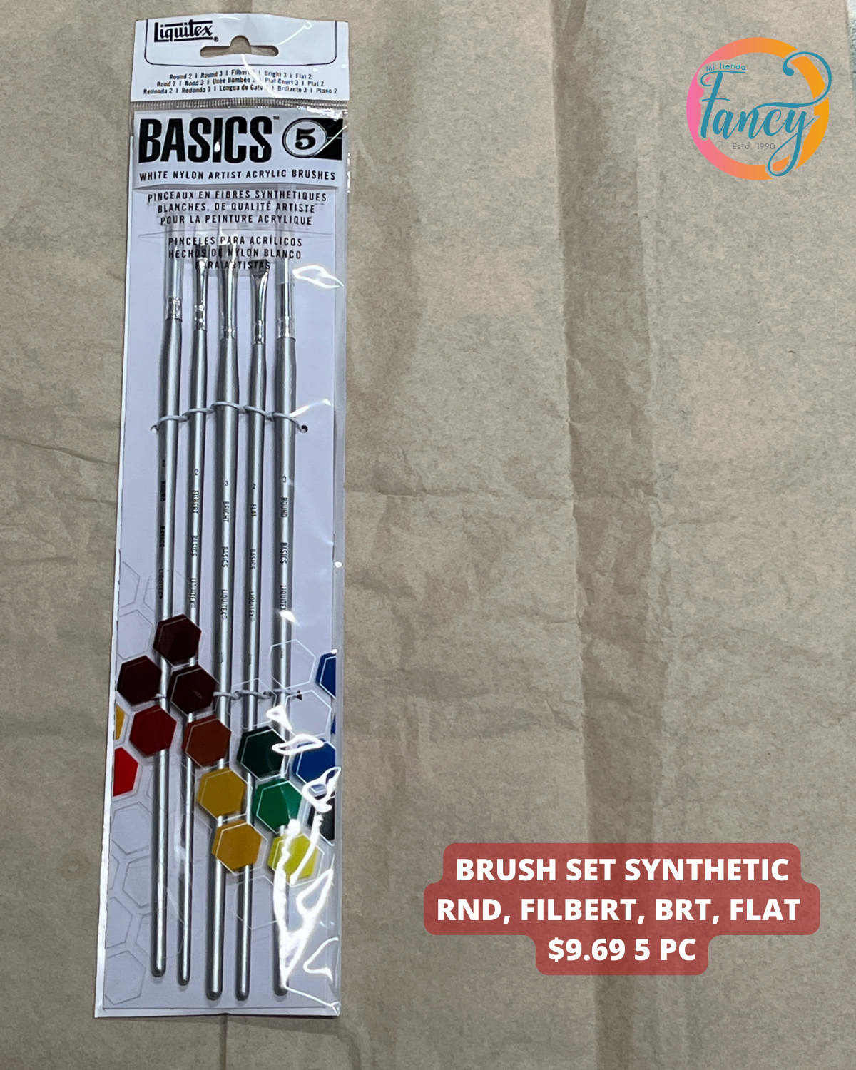 BRUSH SET SYNTHETIC RND, FILBERT, BRT, FLAT 5 PC