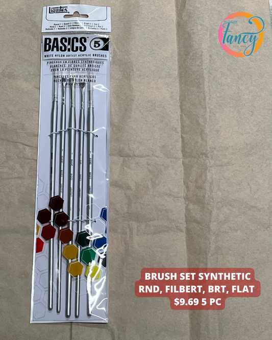 BRUSH SET SYNTHETIC RND, FILBERT, BRT, FLAT 5 PC