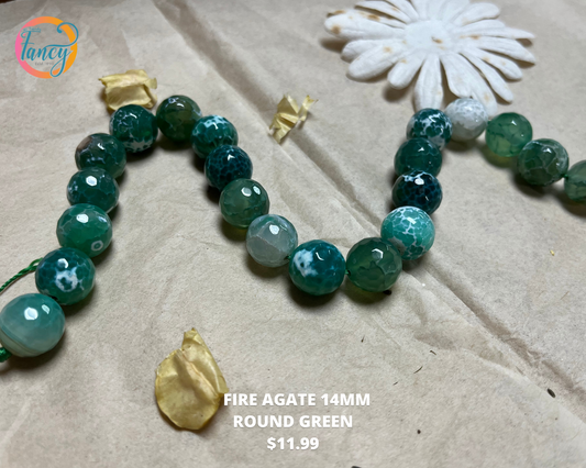 FIRE AGATE 14MM ROUND GREEN