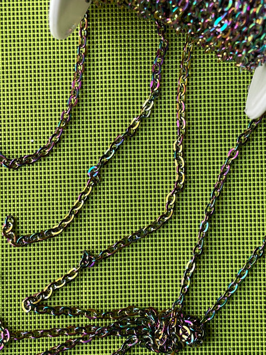 CADENA STAINLESS STEEL MULTI COLOR (RAINBOW) 4X3MM por pie