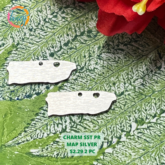 CHARM MAP PUERTO RICO WITH HEART INSERT SST SILVER 2 PC