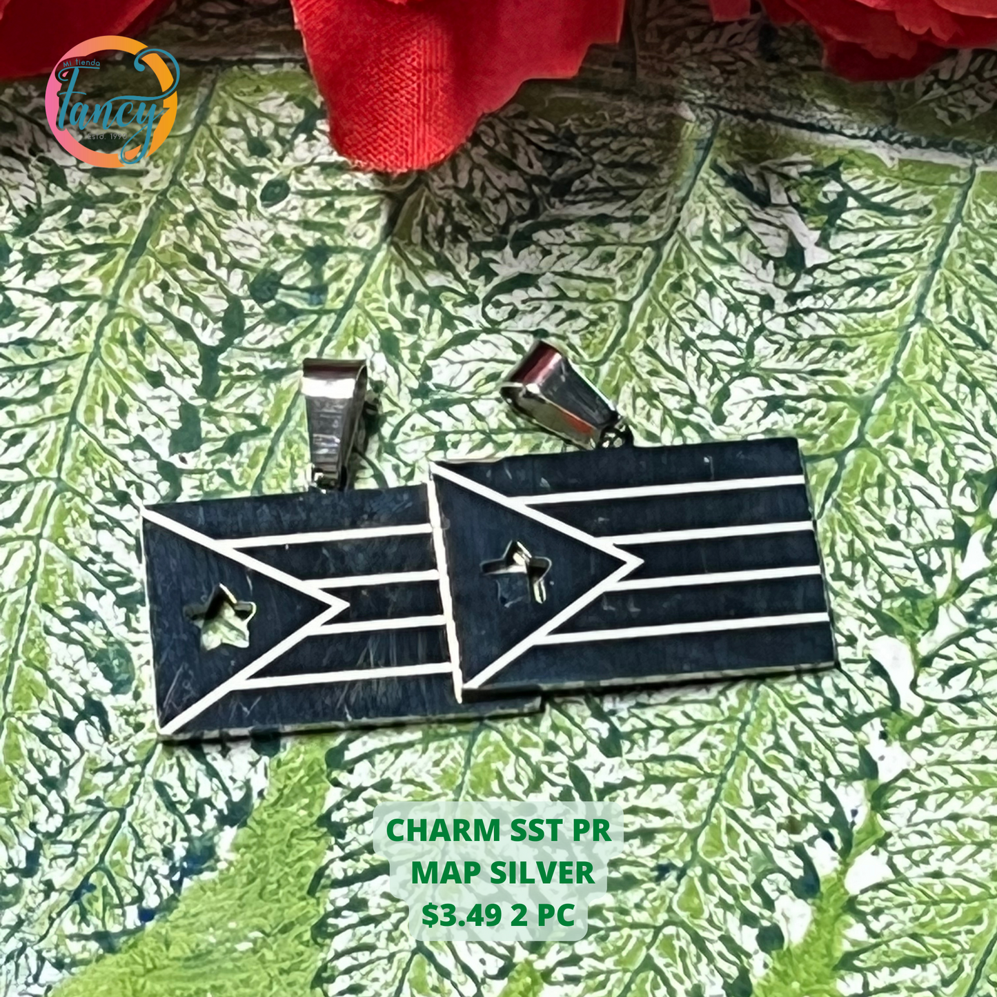 CHARM FLAG PUERTO RICO STAINLESS STEEL 2 PC
