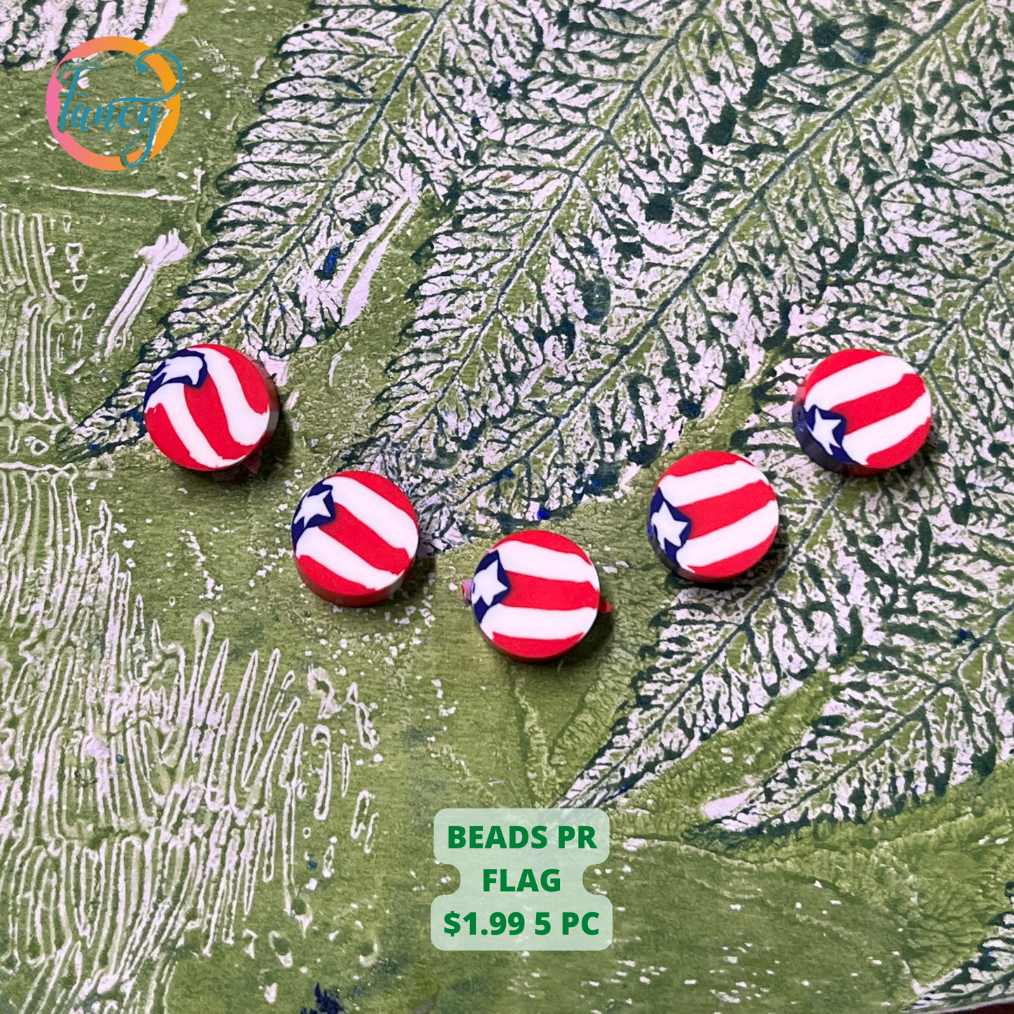 WOOD BEADS PUERTO RICO FLAG 5 PC