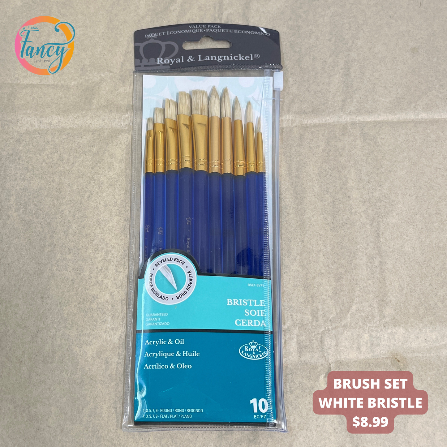 BRUSH SET WHITE BRISTLE 10 PC