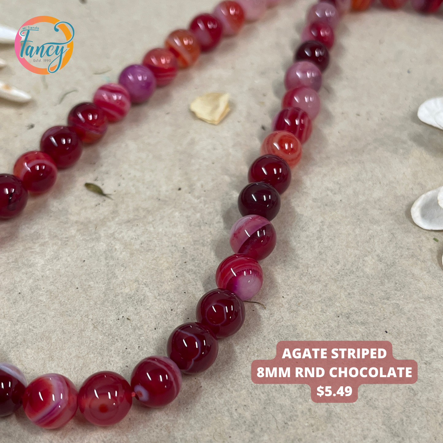 AGATE STRIPED ROUND CHOCOLATE 8MM 1 PC