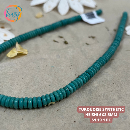 TURQUOISE SYNTHETIC HEISHI 6X2.5MM