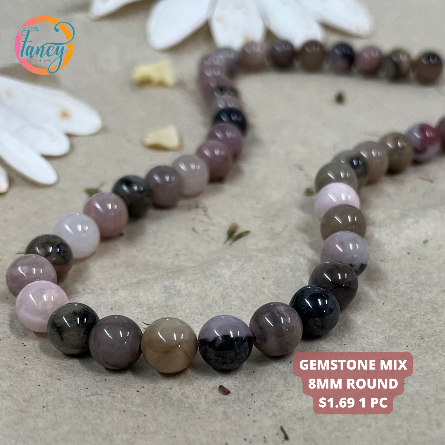 GEMSTONE MIX 8MM ROUND 1 STRAND
