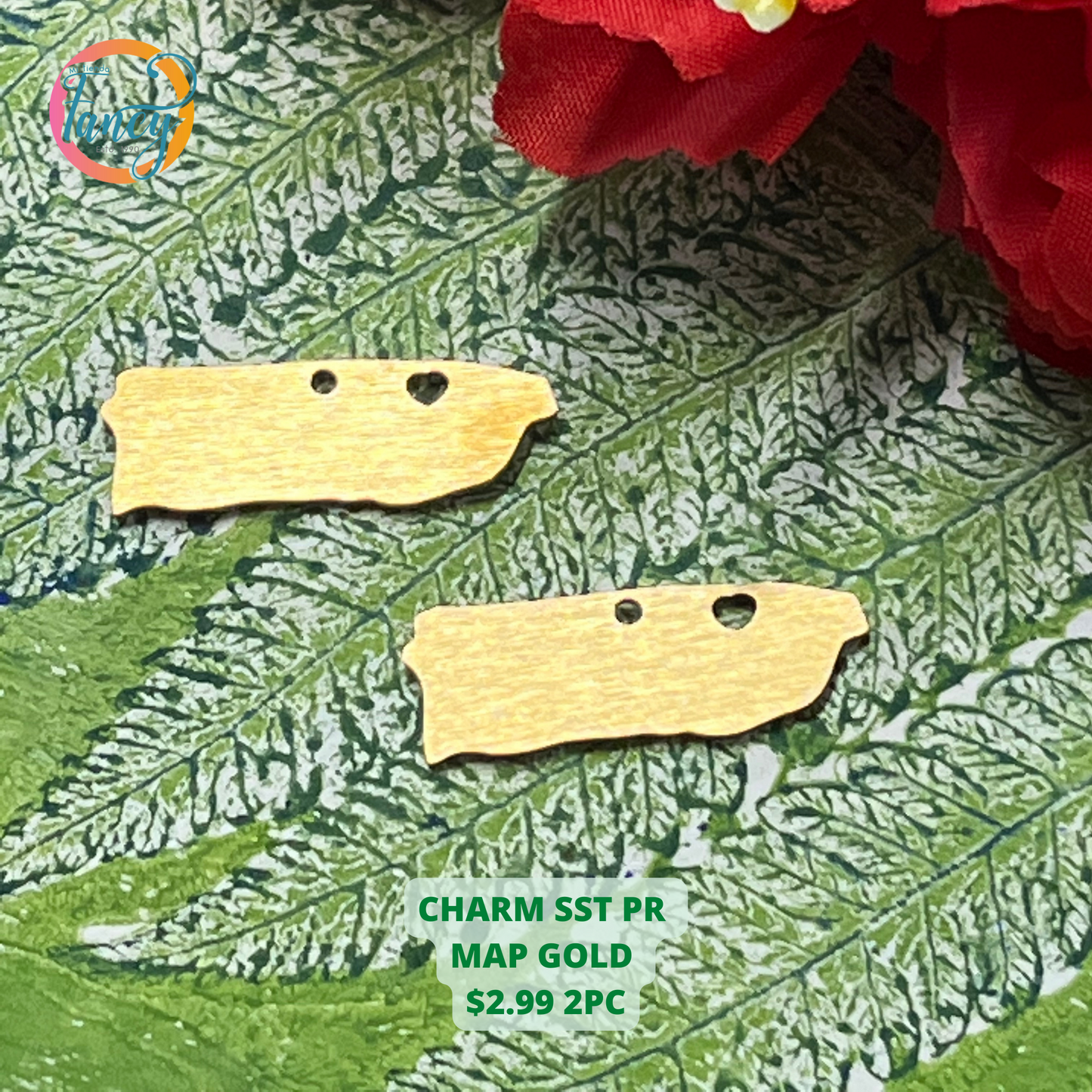 CHARM MAP PUERTO RICO SST GOLD HEART INSERT 2PC