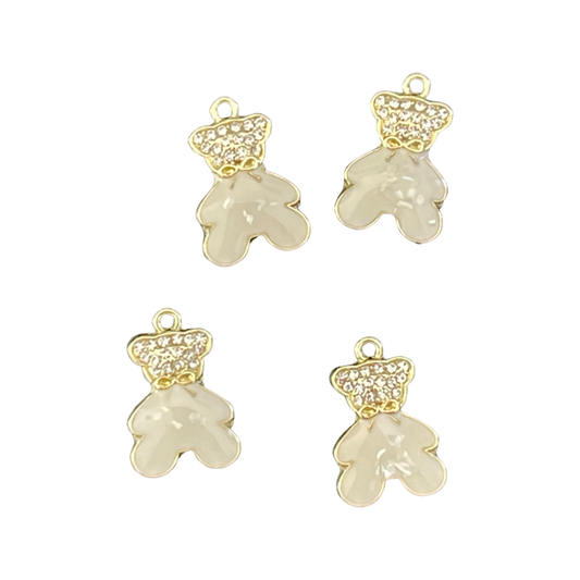 CHARM BEAR WHITE GP RHINESTONE 21MM 4 PCS
