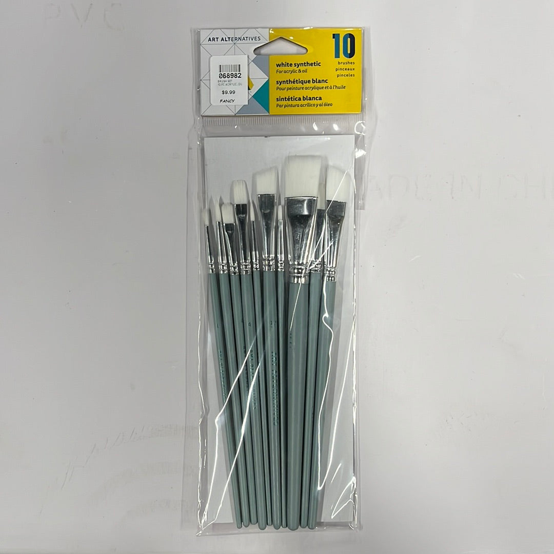 BRUSH SET FOR ACRYLICS AND OILS ART ALTERNATIVES 10 PC