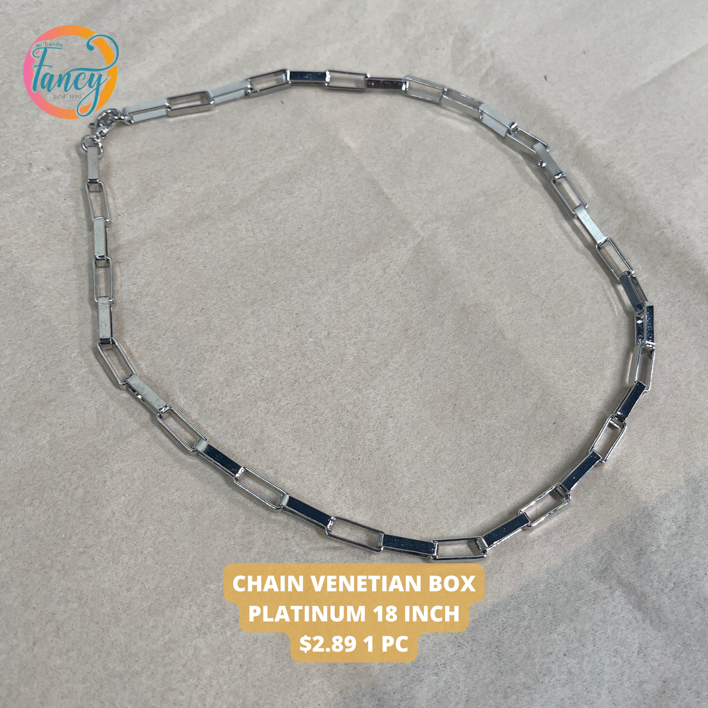 CHAIN Necklace VENETIAN BOX PLATINUM 18 INCH
