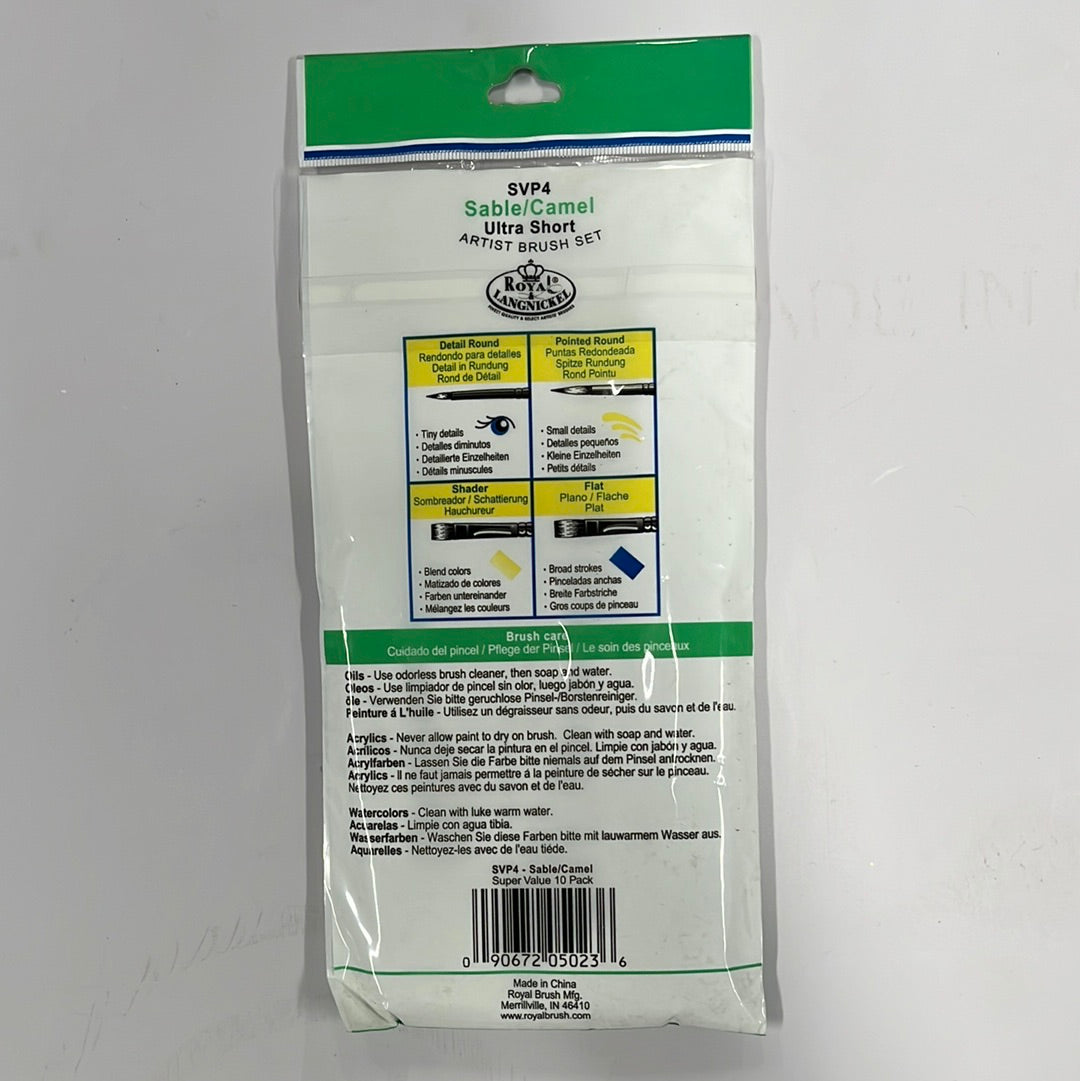 BRUSH SET SABLE ROYAL LANGNICKEL SUPER VALUE 10 PC SET