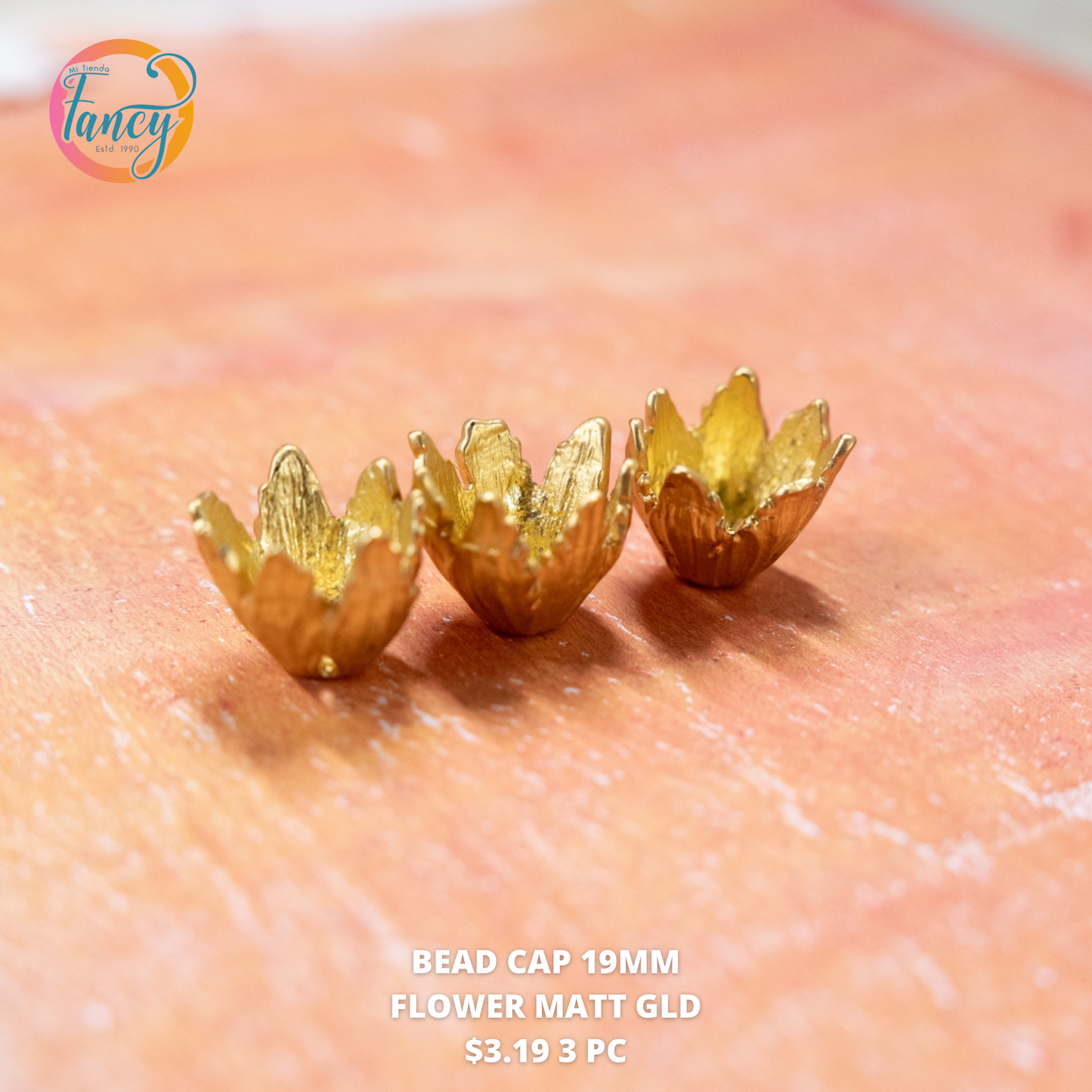BEAD CAP FLOWER MATTE GLD 19 MM 3 PC