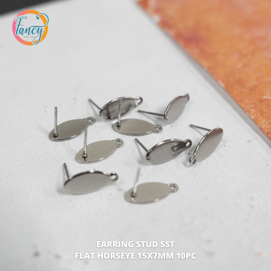 EARRING STUD SST FLAT HORSEYE 15x7mm