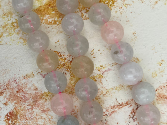CHALCEDONY 10MM ROUND PINK MORGANITE INCLUSIONS 1 STRAND