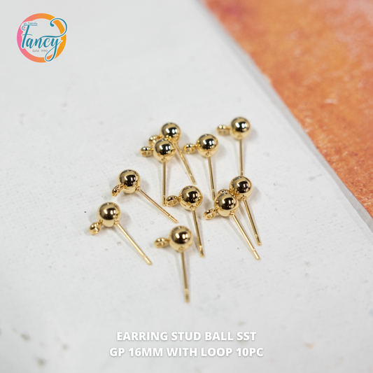 EARRING STUD BALL SST GP 16MM WITH LOOP