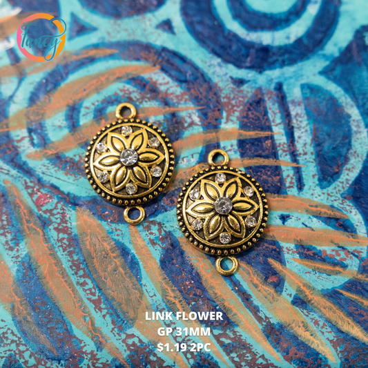 LINK FLOWER ANTIQUE GOLD 31 MM 2 PC