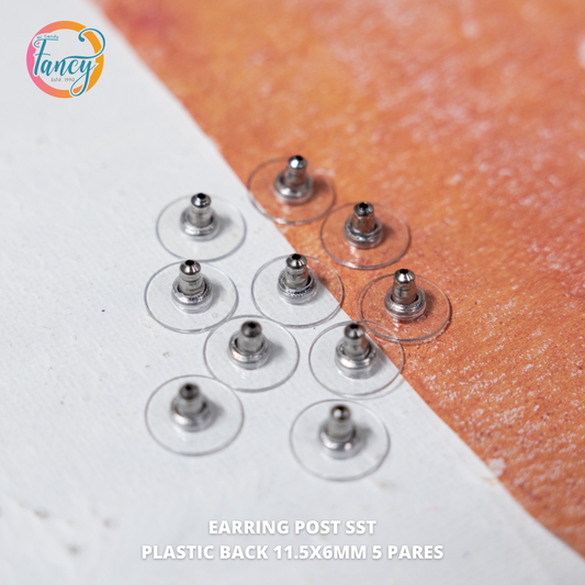 EARRING POST SST PLASTIC BACK 11.5x6mm