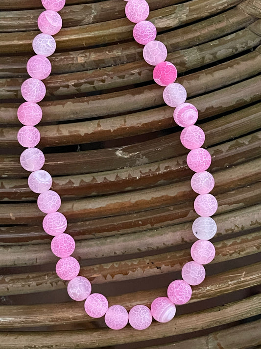 FIRE CRACKLE AGATE 8 MM ROUND HOT PINK 1 STRAND