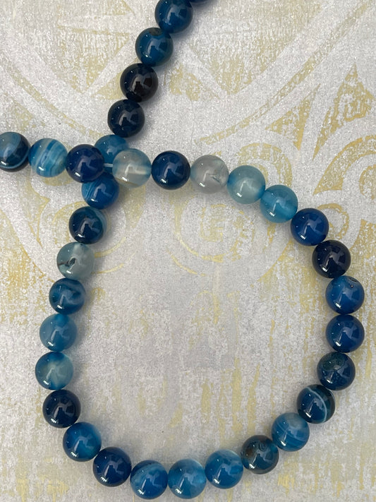 STRIPED AGATE 8MM ROUND SKY COLOR 1 STRAND