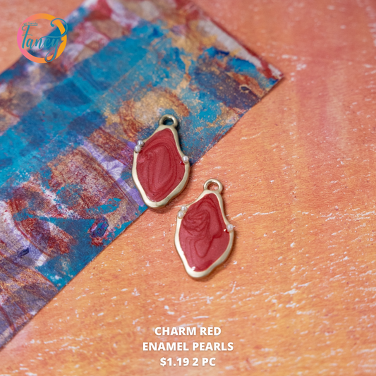 CHARM RED ENAMELGOLD MATTE WITH PEARLS 2 PC
