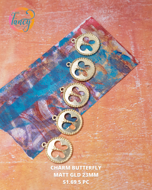 CHARM BUTTERFLY cCIRCLE MATT GLD 23MM 5 PC