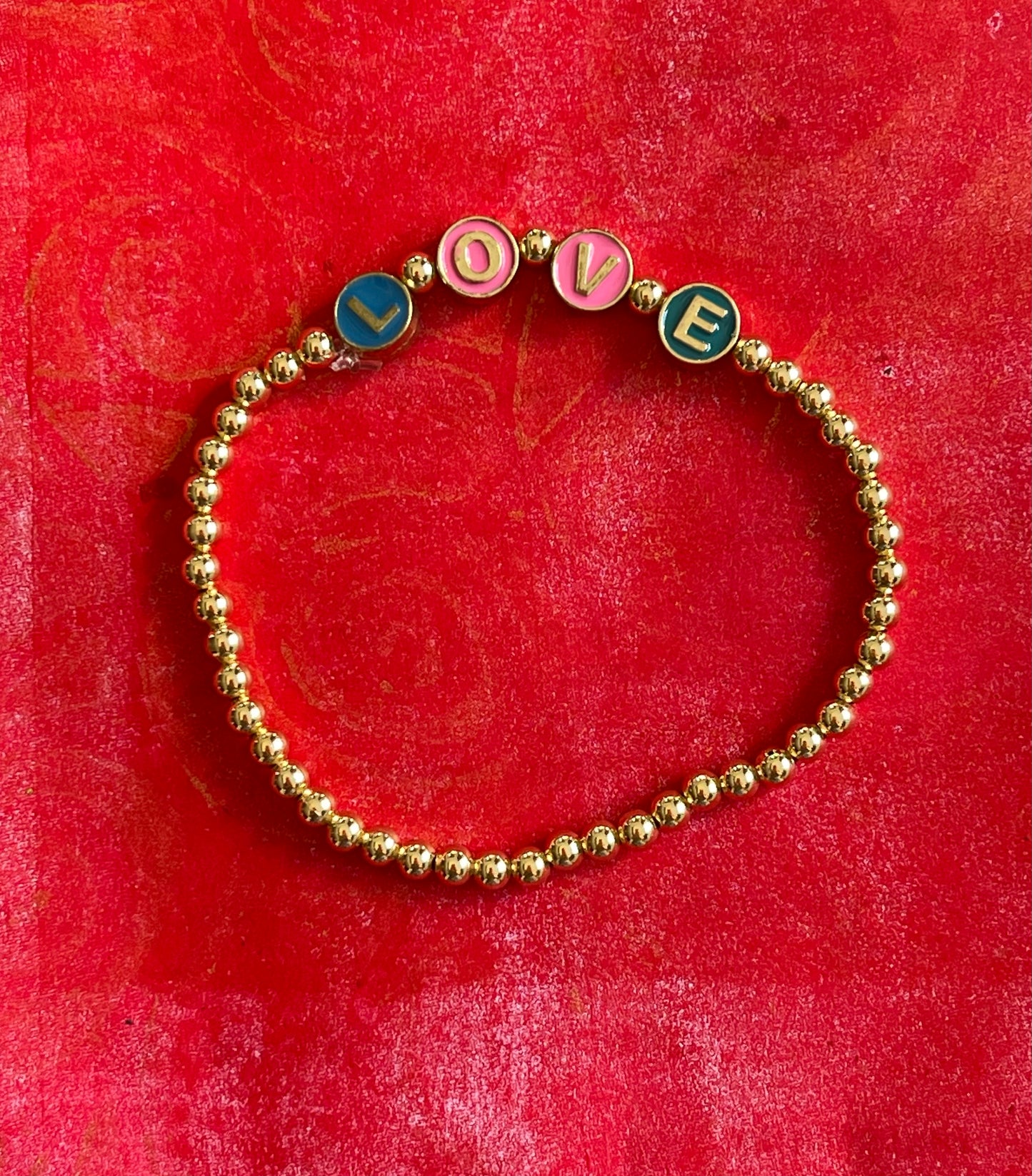 BRACELET STRETCH GOLD PLATE BEADS LOVE