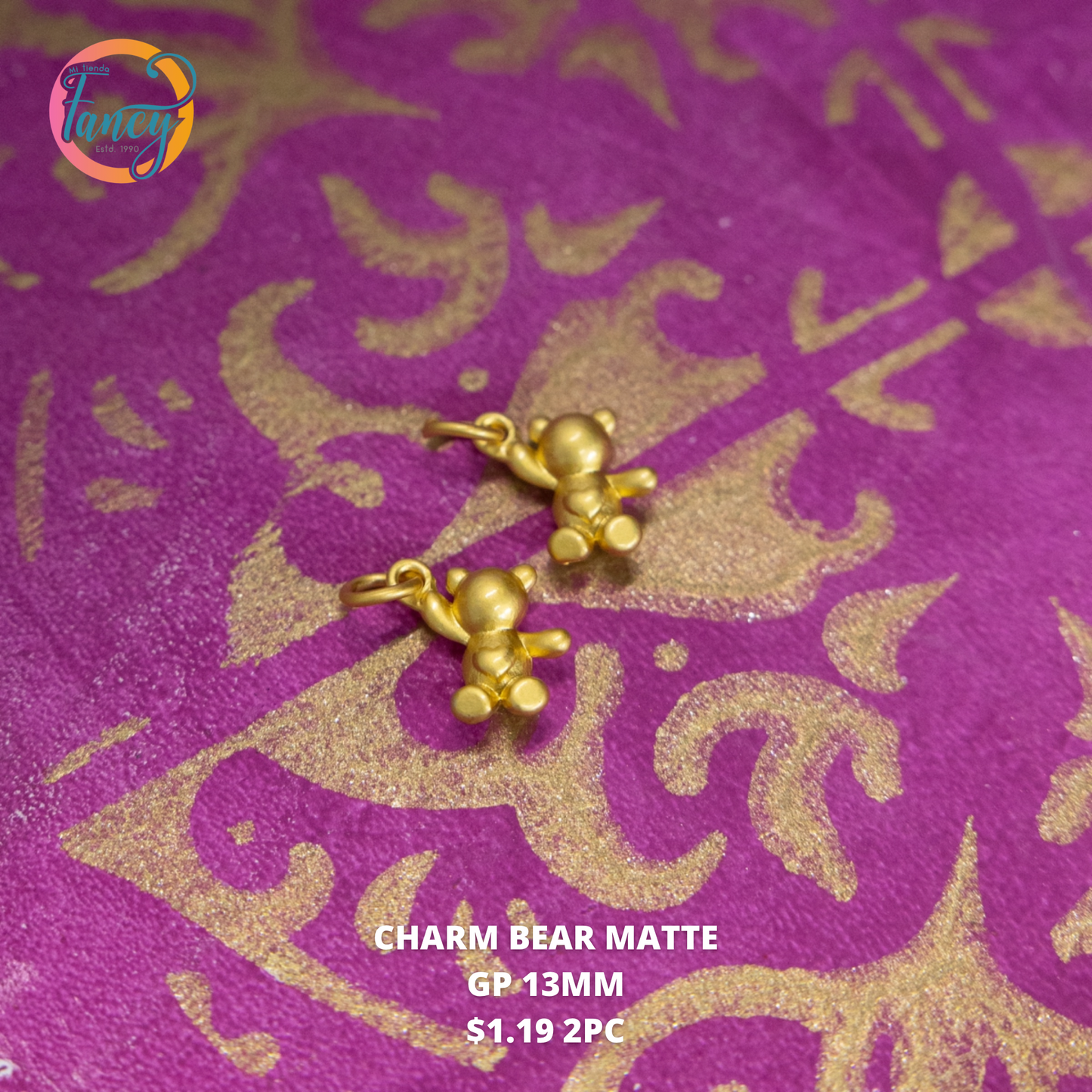 CHARM BEAR GOLD MATTE 13 MM 2PC