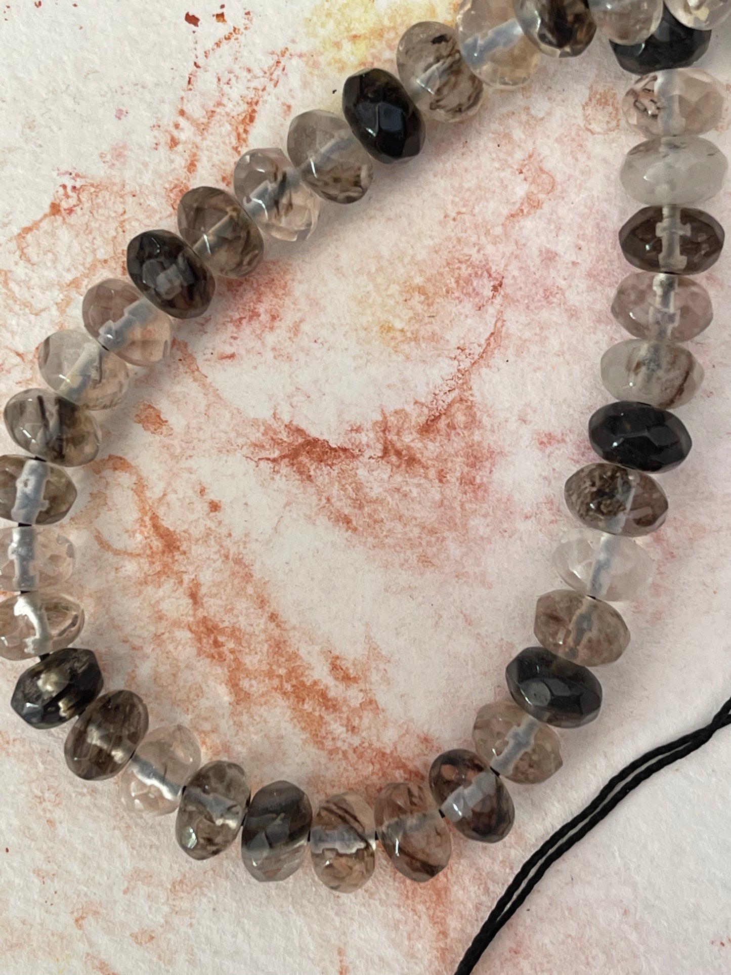 WATERMELON BLACK STONE RONDELLE 8X2MM 1 STRAND