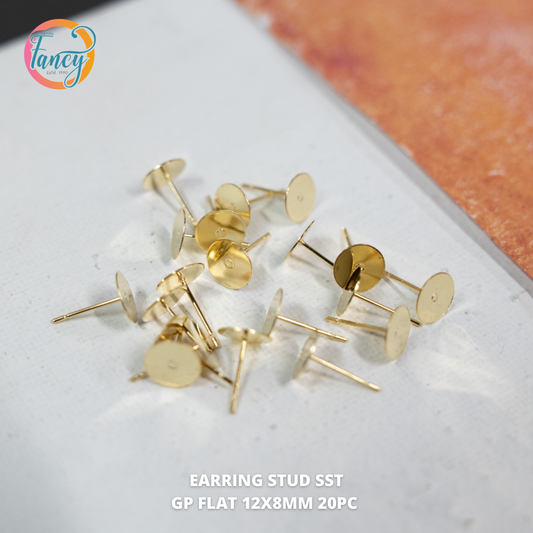 STUD EARRING SST GP FLAT 12x8MM 10 PCS