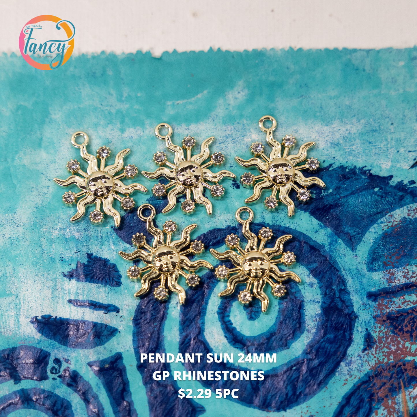 PENDANT WAVY SUN RHINESTONES 24MM GP