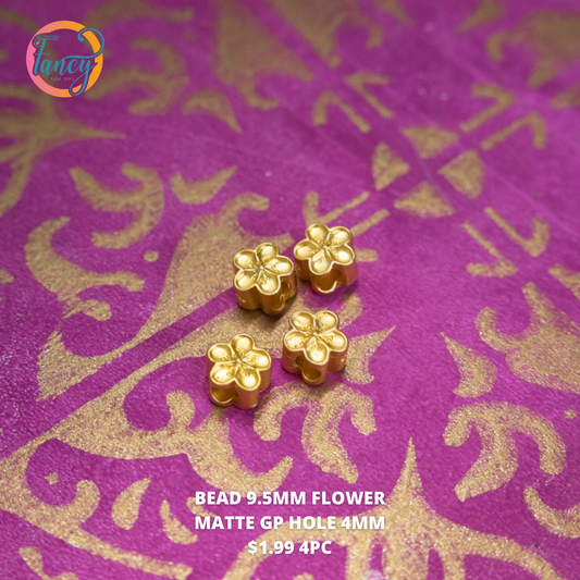 BEAD FLOWER GOLD PLATE MATTE 9.5MM 4 PC