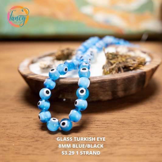GLASS TURKISH EYE 8mm BLUE/BLACK