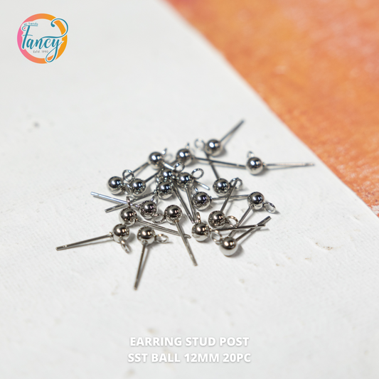 STUD POST EARRING SST BALL 12MM