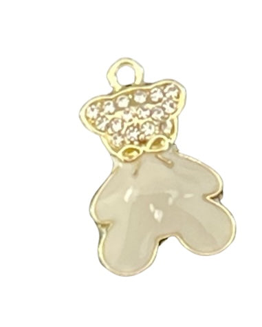CHARM BEAR WHITE GP RHINESTONE 21MM 4 PCS