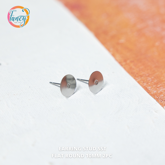 STUD EARRING SST FLAT ROUND 10MM