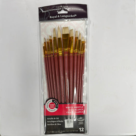 BRUSH SET STIFF WHITE BRISTLE RROYAL LANGNICKEL 12 PC
