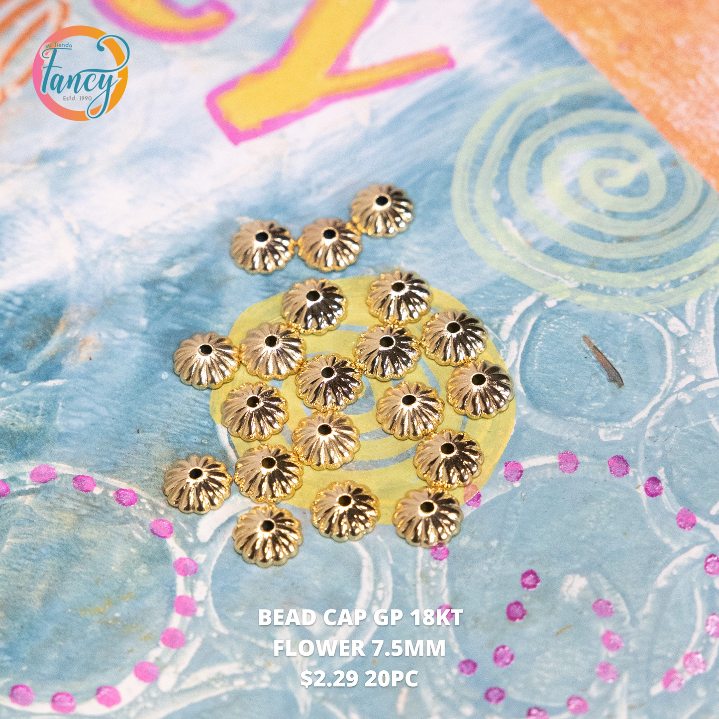 BEAD CAP GP 18KT FLOWER 7.5MM 20PC