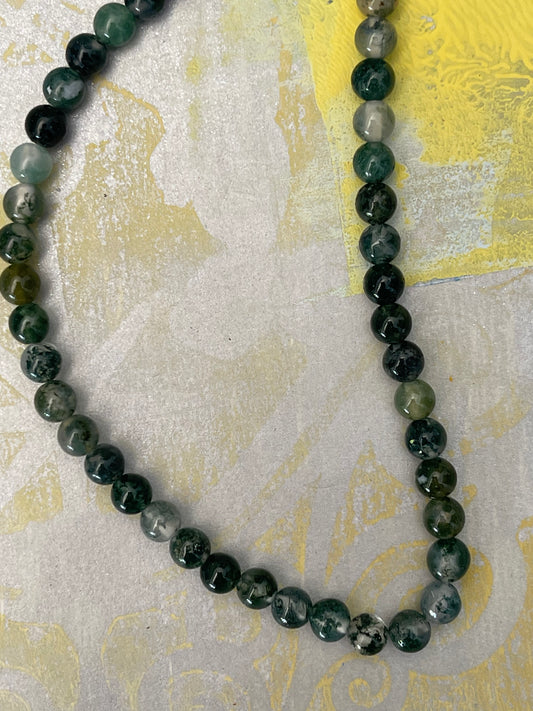 AGATE 6MM ROUND MOSS COLOR 1 STRAND