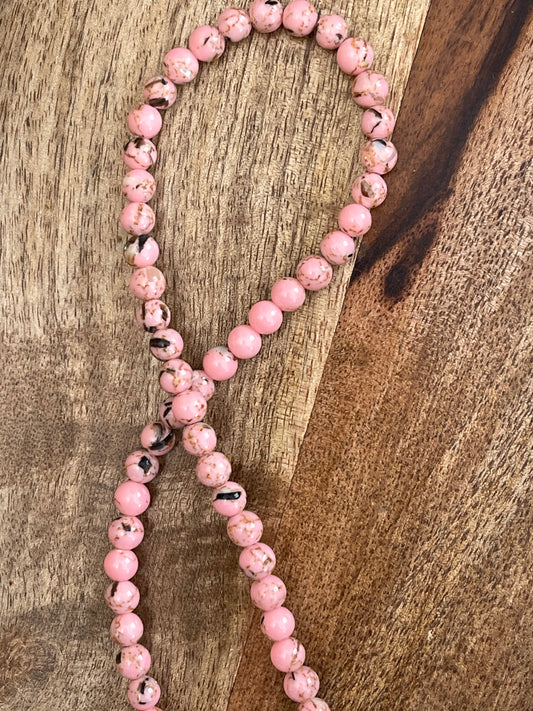 TURQUOISE SYNTHETIC 6MM RND MISTY ROSE 1 STRAND