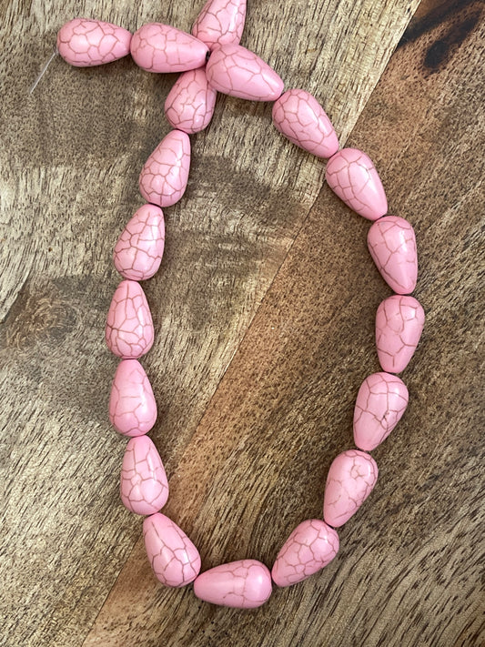 TURQUOISE SYNTHETIC DROP 16X9MM CORAL ROSE 1 STRAND