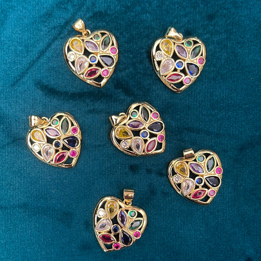 PENDANT HEART GP18KT ZIRCONIA MULTICOLOR SHAPES MULTI 1 PC