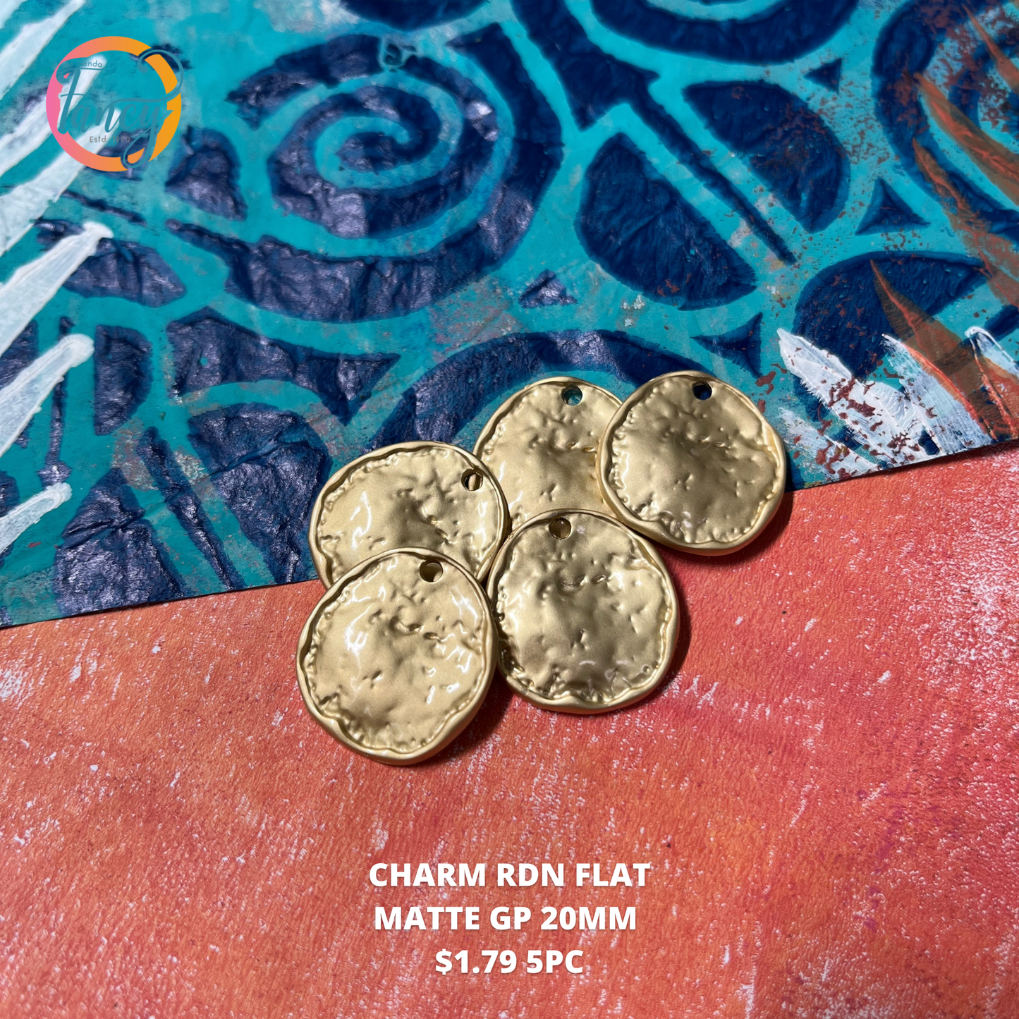CHARM ROUND FLAT MATTE GOLD 20MM 5PC